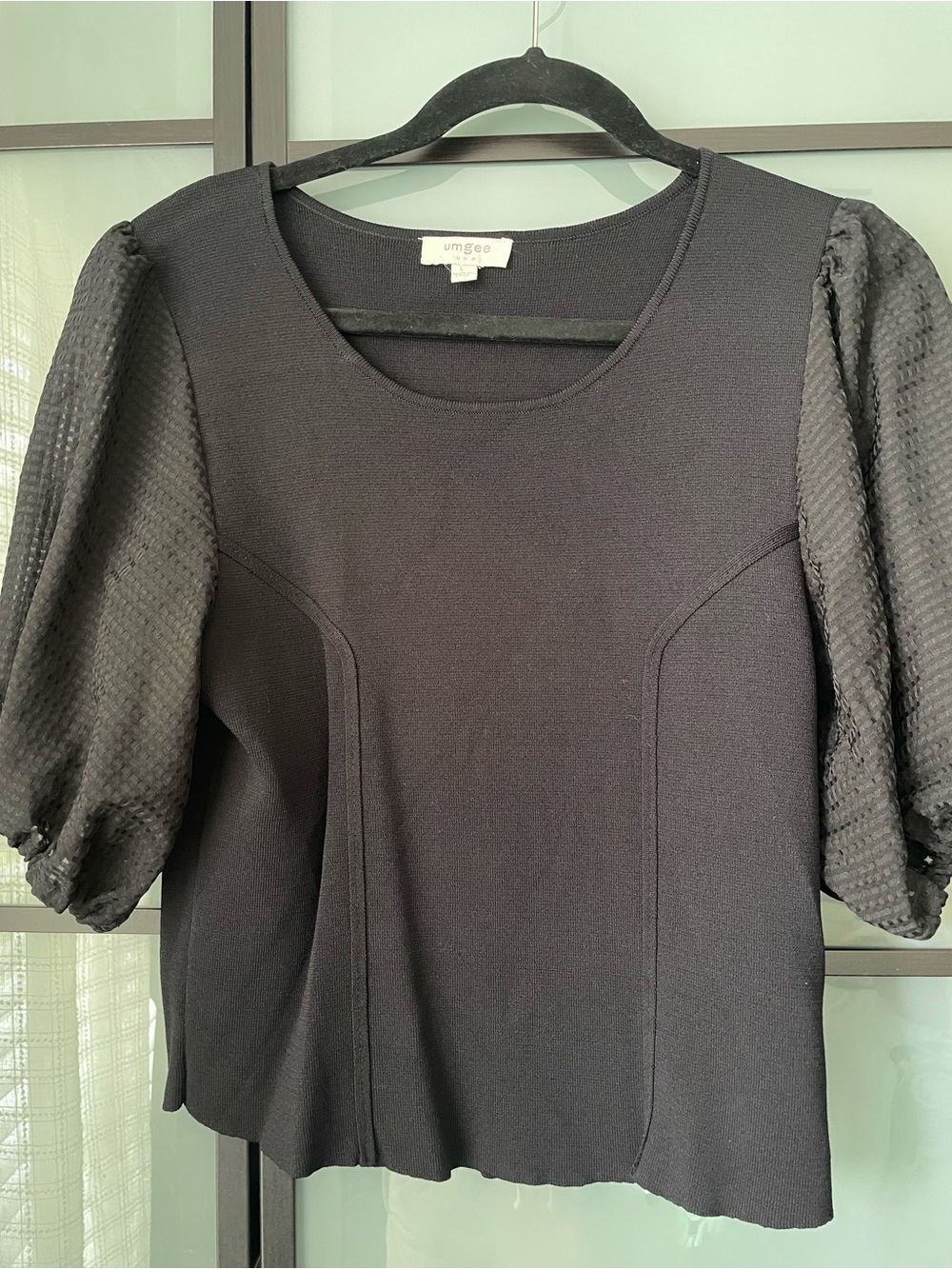 Umgee Black Puff-Sleeve Knit Top
